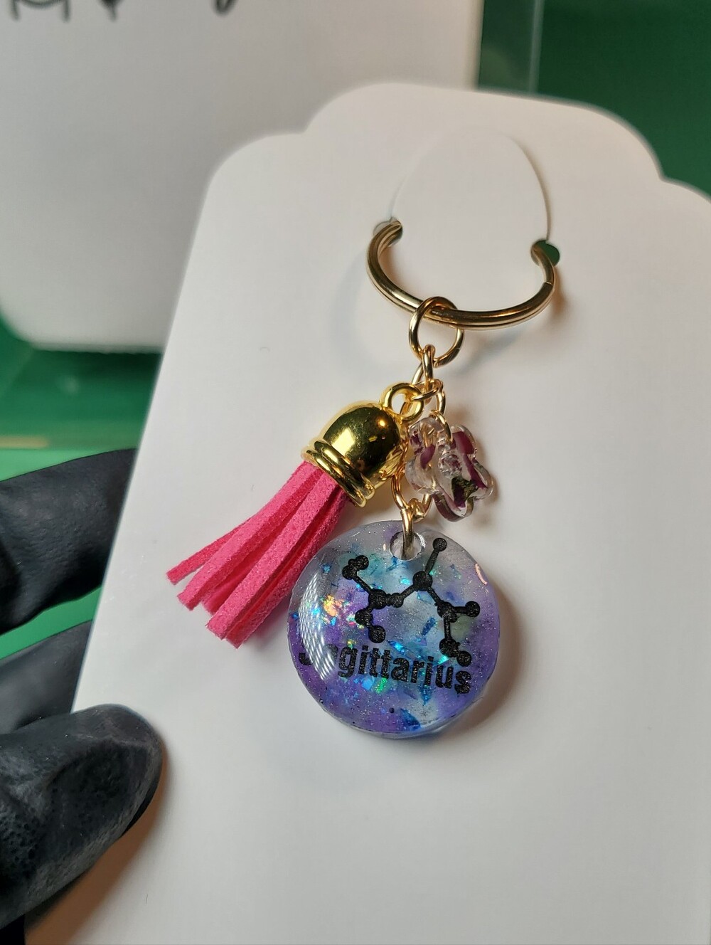Celestial Sparkle: Handmade Sagittarius Zodiac Resin Keychain